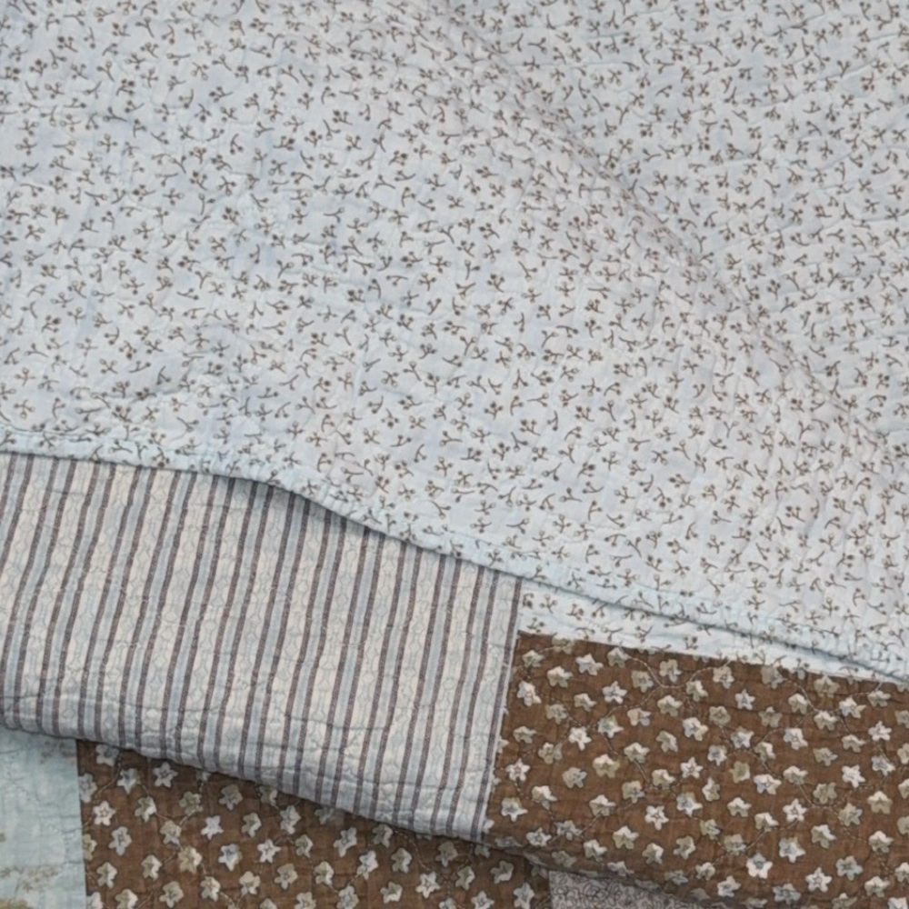 Vintage Floral shabby heirloom cottage Patchwork Quilt robin’s egg, pink,  brown - Picture 5 of 13